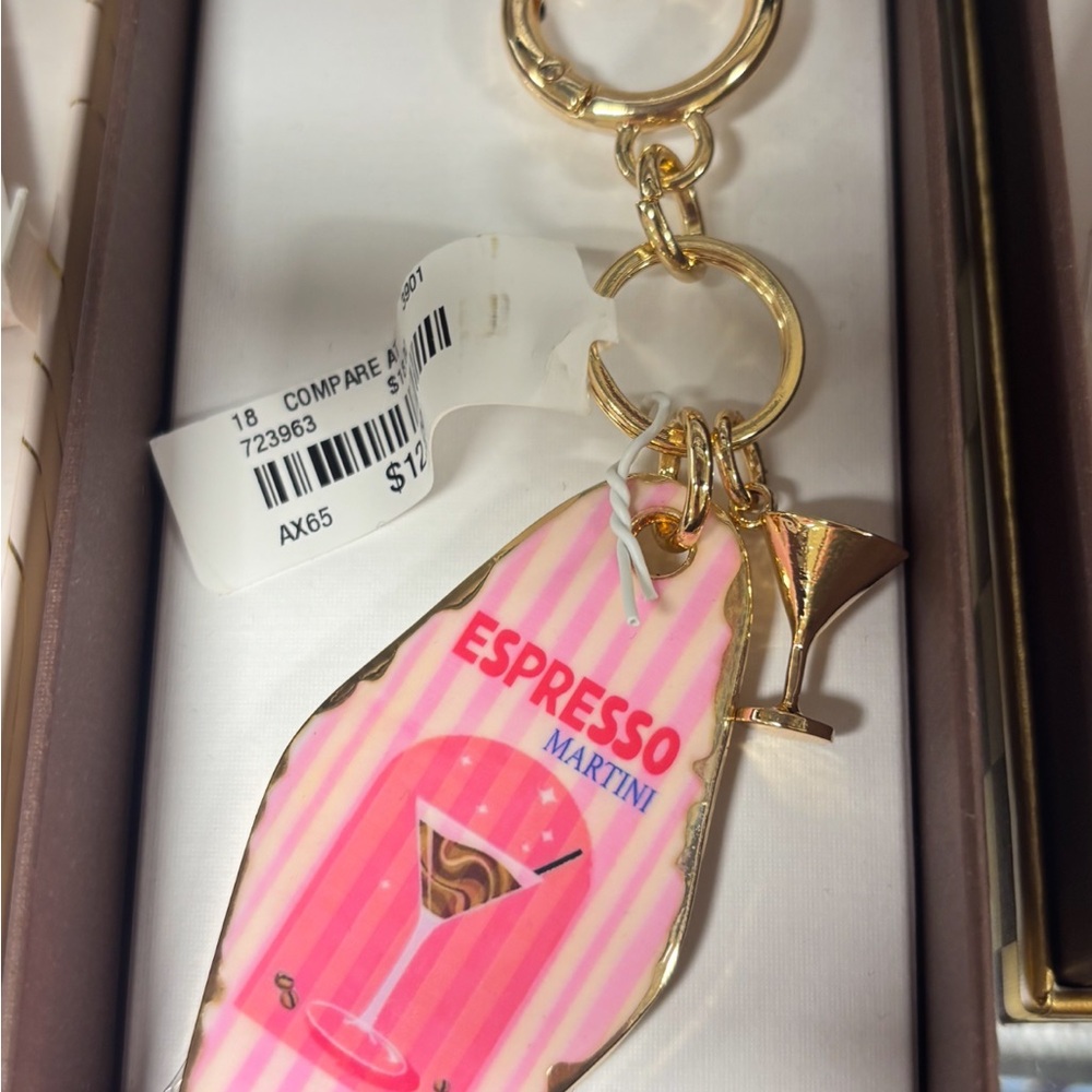 Gold and Pink Keychain with Martini Charm